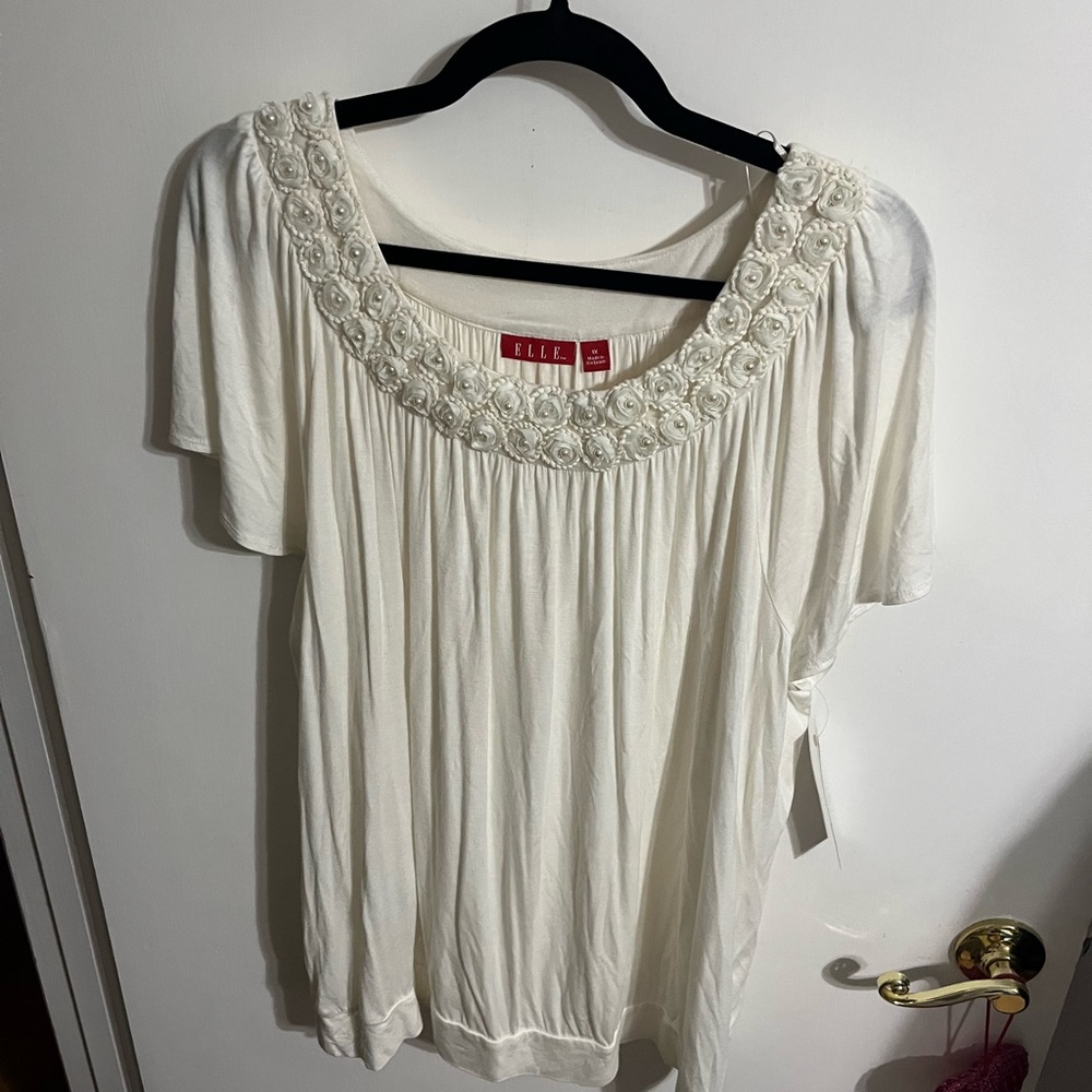 🖤 1X Elle Women's Cream Embroidered Top NWT - Picture 7 of 9